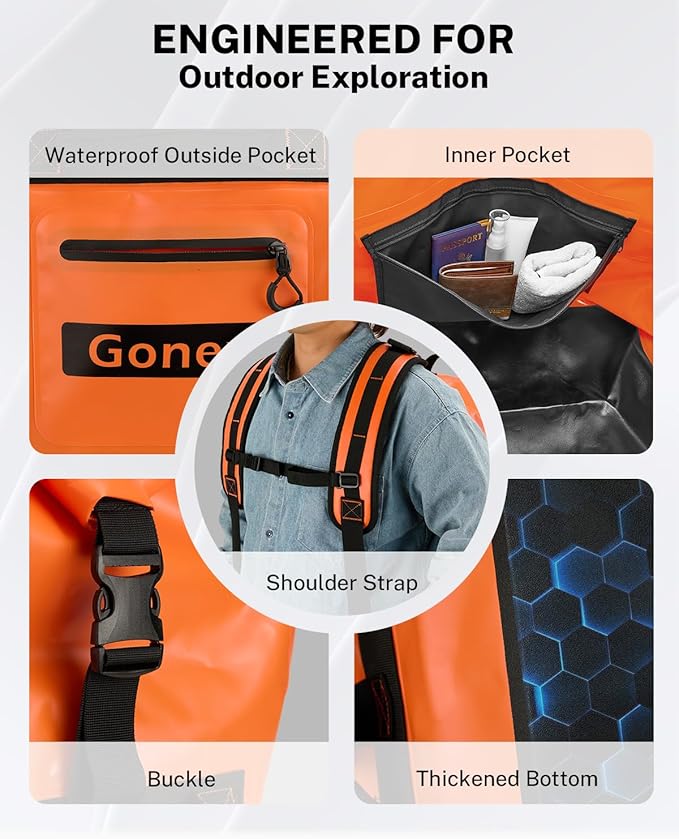 Gonex Waterproof Duffel Bag, 120L Heavy Duty Dry Duffle Bag with Reinforced Thickened Bottom, 3-in-1 Convertible Large Travel Backpack for Kayaking, Motorcycle, Camping & Boating, Orange