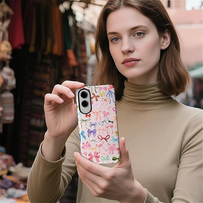 for Samsung Galaxy S25 Edge Case,HL2 Aesthetic Color Bow Tie Hybrid 2 Layer Hard Shell Silicone Protective Pattern Design Case