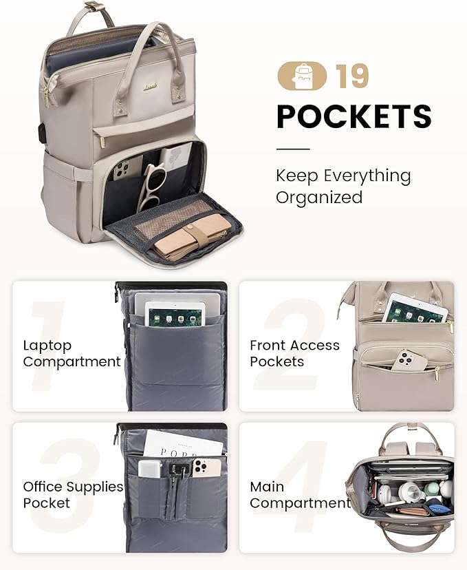 LOVEVOOK 17 inch Laptop Backpack Women, Large Travel Computer Back Pack with USB Charging Port, Anti Theft Backpack for Women Teacher Nurse Work, College Business, Dim Grey