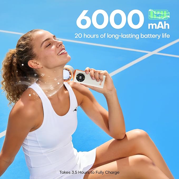 6000mAh Portable Handheld Fan with Ice Cooling, 199 Levels Stepless Speed, 20H Long Battery Life, 20000RPM Turbo Fan Rechargeable Personal Mini Fan for Travel, Outdoor, Makeup (White)