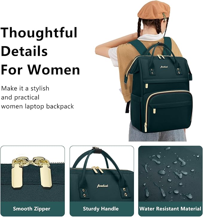 Focdod Laptop Backpack for Women Work Bags - 15.6 Inch Professional Womens Travel Backpack Purse Computer Laptop Bag Nurse Teacher Backpack Waterproof Carry on Back Pack Dark Green