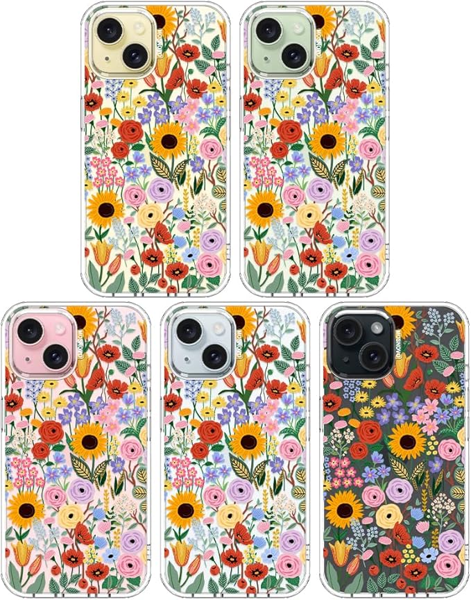 MOSNOVO Case for iPhone 15 Plus/iPhone 14 Plus, [Buffertech 6.6ft Military-Grade Drop Protection] [Anti Peel Off Tech] Clear TPU Bumper Phone Case Cover Design - Blossom & Bloom