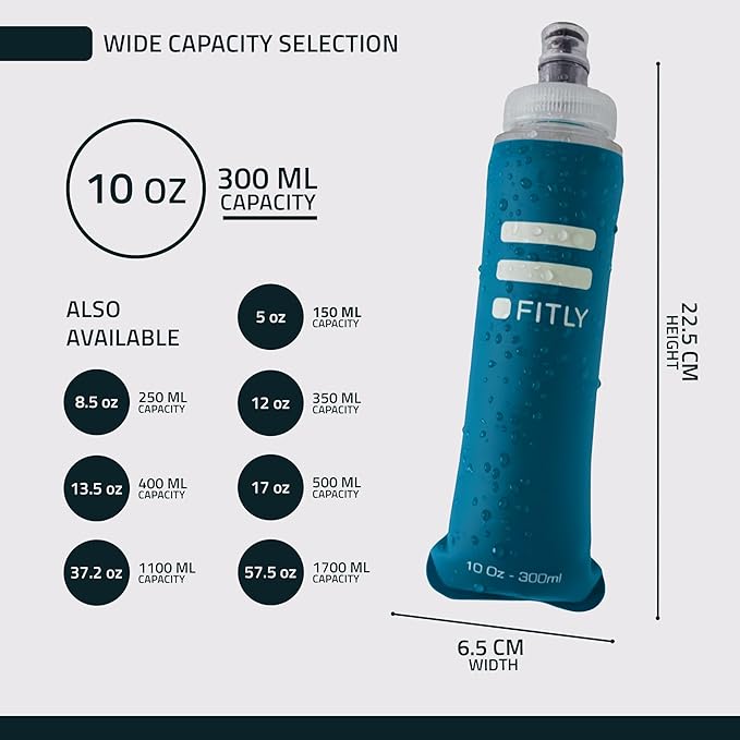 FITLY Soft Flask - Shrink As You Drink Soft Water Bottle for Hydration Pack - Folding Water Bottle Ideal for Running, Hiking, Cycling, Climbing & Rigorous Activity