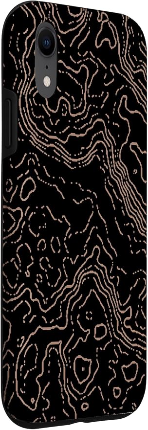 Topography Black & Brown Abstract Pattern Topographic Map Case for iPhone XR