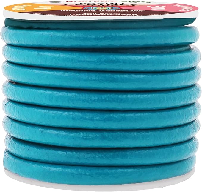 Mandala Crafts Round Genuine Teal Leather Cord for Jewelry Making – 5mm Cowhide Leather Rope String Lace for Kumihimo – 4.4 Yards Cowhide Craft Cording Spool
