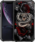 for iPhone XR Case, Entwined Rose Snake Pattern Graphic Design Girl Boy Soft Silicone Hard Acrylic Shock Protection for iPhone XR