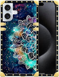 Compatible with iPhone 16 Case, Starry Sky Colourful Mandala Luxury Golden Decoration for Girl Women Soft TPU Shockproof Protective Hard PC Back