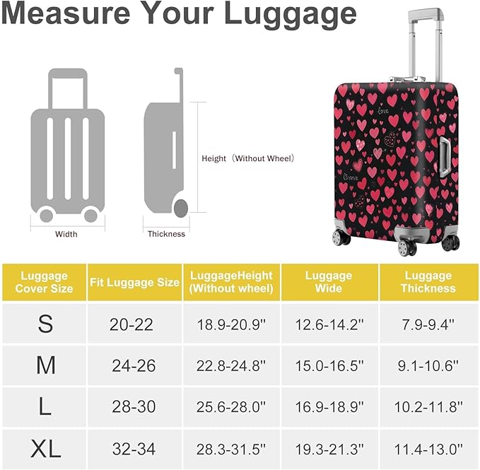 ANNA QUEEN Heart Pattern Luggage Cover, Love Theme Suitcase Protector, Stretchable Washable Travel Cover for 24-26 Inch Luggage