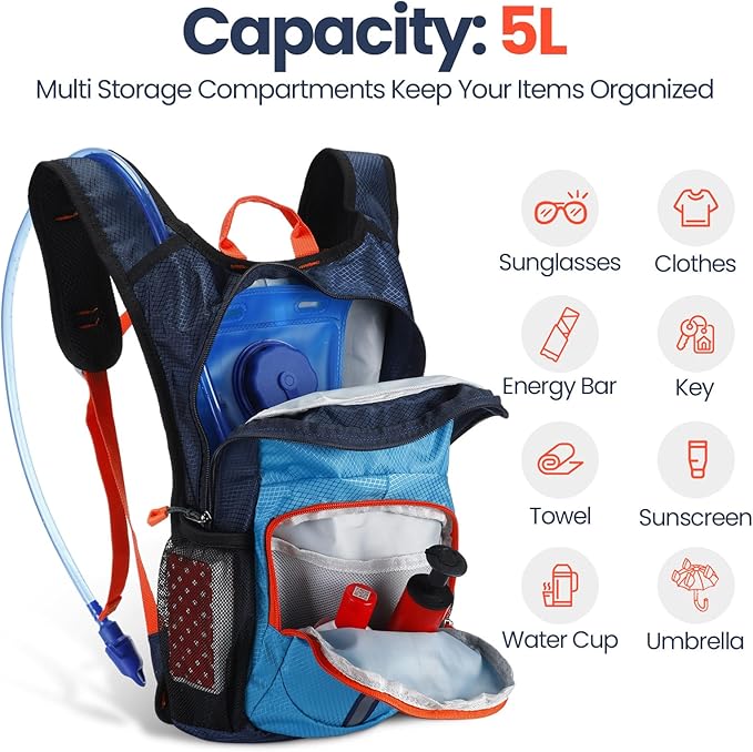 Shinylin 2 Pcs Kids Hydration Backpack with 1.5L Water Bladder Lightweight Kids Hiking Backpack Water Rucksack for Boys Girls Climbing Running