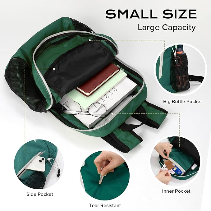 VPBAGE 15L Water-resistant Hiking Daypack, Small Backpack Travel Outdoor, Lightweight Day Pack with Tool Loops