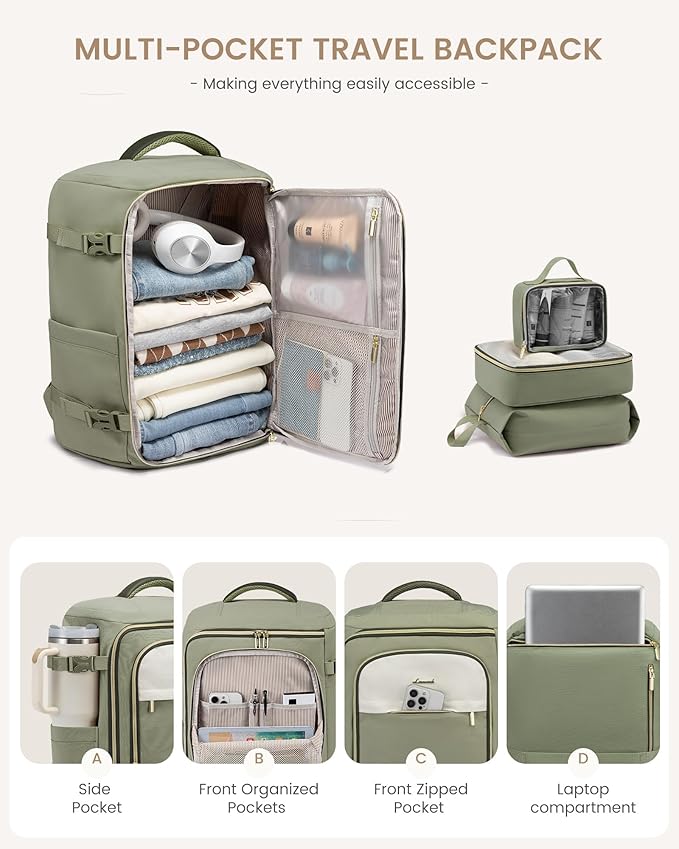 LOVEVOOK Large Travel Backpack for Women, 40L TSA Approved Backpack with 3 Packing Cubes, Personal Item Bag Fits 17" Laptop, Water-resistant Carry On Bag for Airplanes