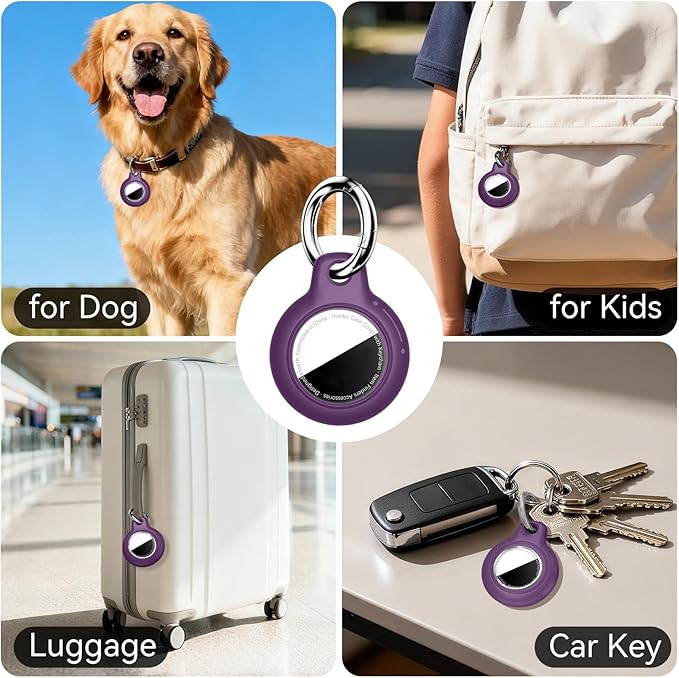 for Apple AirTag 2nd & 1st Gen, Waterproof Case for AirTag Holder Keychain,GPS Tracker Cover for Dog,Car Key,Luggage-D6-Dark Purple