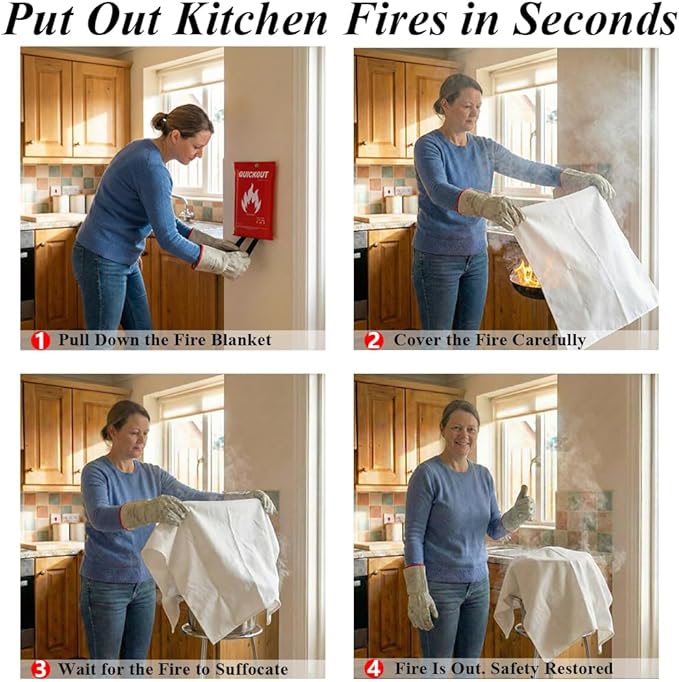 C CRYSTAL LEMON Fire Blanket for Home and Kitchen, Fiberglass Fire Blanket, 39 x 39 Inches, 2 Pack, Easy to Use for Small Household Fires, Home Safety Emergency Blanket
