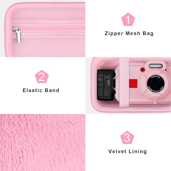 Canboc Carrying Case for Kodak PIXPRO WPZ2 Rugged Waterproof Digital Camera, Underwater Photography Camera Bag, Mesh Pocket fits USB Cable, Battery, Adapter, Pink (Case Only)