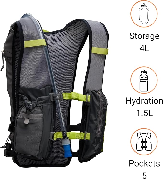 Nathan QuickStart Hydration Pack Vest with Bladder or flasks, Storage Pockets, Breathable Moisture-Wicking Fabric, Adjustable Straps for Running, Hiking, Walking, Marathons, Obstacle Races