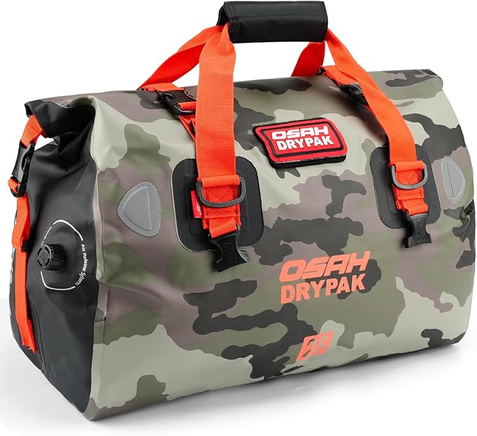 OSAH DRYPAK Waterproof Duffel Bag - Motorcycle Dry Bag Tail Bag with Large Storage Space, Waterproof Luggage Duffle Bags with Outer Mesh Zipper Pocket for Camping, Kayaking, Fishing & Traveling