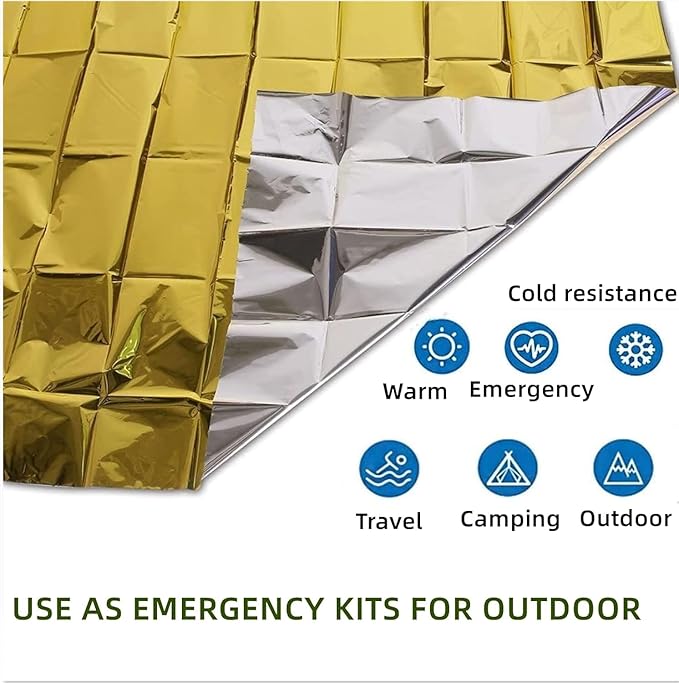 Emergency Mylar Thermal Blankets, Silver Gold Foil Survival Blanket Space Blanket Survival Kit for Outdoors, Camping, Hiking (Silver, 12pcs)