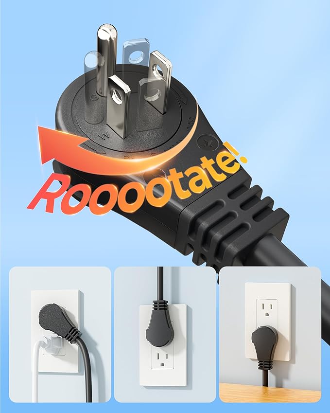 DEWENWILS 360° Rotating Flat Plug Extension Cord, 15FT Black Extension Cord, 3 Prong 14/3 Gauge Grounded Power Cord, Lighted Outlet, 125V/15A/1875W, STJW for Outdoor/Indoor, ETL Listed