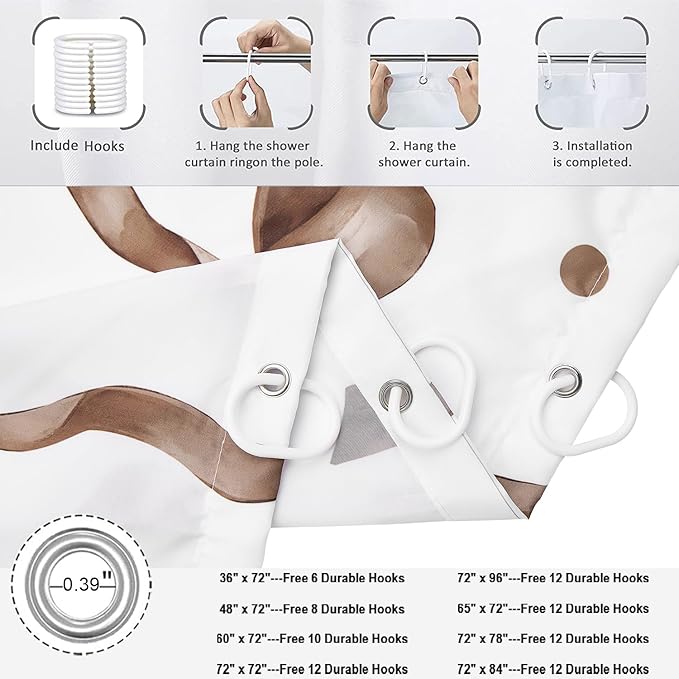 Brown Bow Shower Curtain, Brown and White Modern Aesthetic Bowknot with Polka Dot Cute Girly Bathroom Curtain Waterproof Fabric Machine Washable with Hooks, 72" Wx78 L