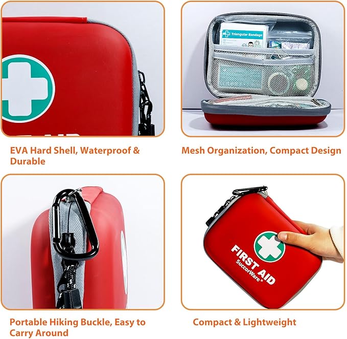 SuccorWare 150 Pieces Mini First Aid Kit - Small Medical Kit with Hard Shell - Emergency First Aid Kit for Car, Travel, Home, Outdoor, Office, Camping, Hiking (Red)