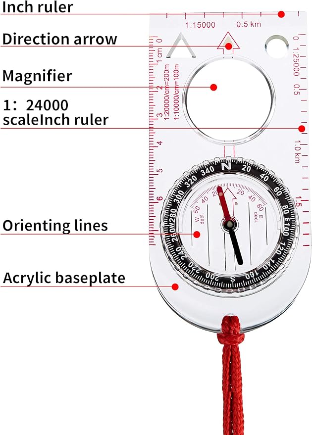 Gejoy 6 Pieces Orienteering Compass Bulk Scout Compass with Declination Magnifier Ruler and Scale Map Reading for Class Gifts Hiking Camping Backpacking Navigation Survival