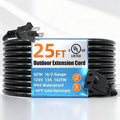 UL Listed Outdoor Extension Cord 2 Prong 25 FT Polarized Plug SJTW 16/2 Gauge 13 AMP 125V 1625W, Black Outdoor Extension Cord Waterproof, Flame & Cold Retardant,Water & Weather Resistant