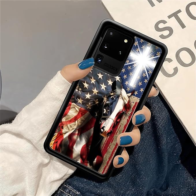 for Samsung Galaxy S20 Ultra Case, Red American Flag Horse Cross Pattern Graphic Design Girl Boy Soft Silicone Hard Acrylic Shock Protection for Samsung Galaxy S20 Ultra