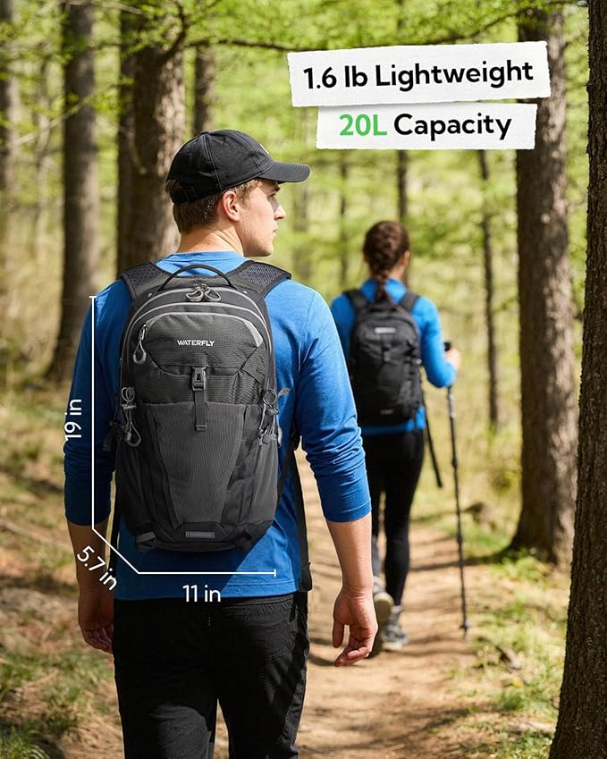 WATERFLY Small Lightweight Hiking Backpack: 20L Outdoor Daypack with Phone Pocket, Hydration Compatible, Breathable Backpanel, Multi-Compartment for Camping Trekking Travel Women Men