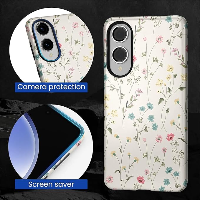 for Samsung Galaxy S25 Edge Case,HL2 Beige Flower Branch Hybrid 2 Layer Hard Shell Silicone Protective Pattern Design Case