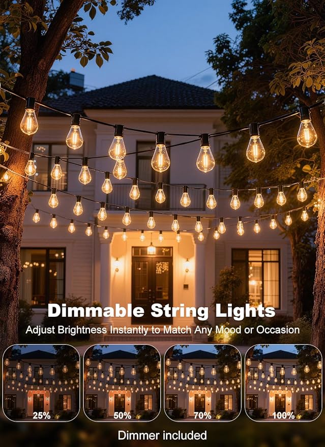 50FT Outdoor String Lights Waterproof, 20+1 Shatterproof S11 LED Bulbs, Extra Long Patio Lights for Outside, Bistro Cafe Decor, Backyard Garden Hanging Lights, Outside Fence Light String