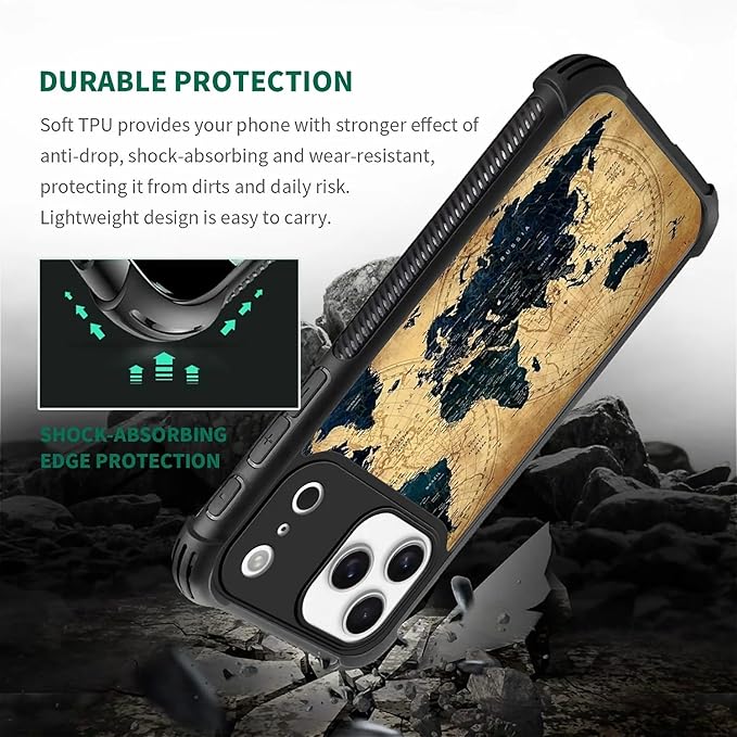 for iPhone 17 Pro Max Case,for MagSafe Graphic Design for Girl Boy Soft Silicone Hard Acrylic Shock Protection Designed for iPhone 17 Pro Max Brown World Map Pattern