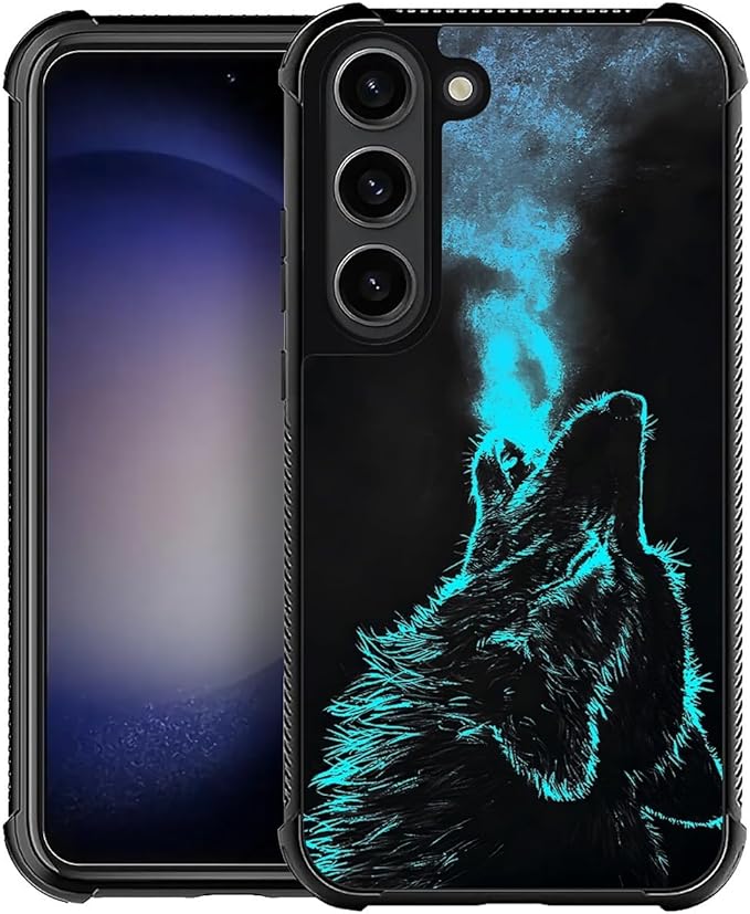 for Samsung Galaxy S23 Case, Blue Breathing Wolf Pattern Graphic Design Girl Boy Soft Silicone Hard Acrylic Shock Protection for Samsung Galaxy S23