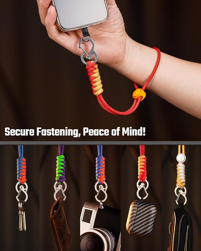 KeyUnity KC01 Braided Paracord Carabiner with Cord Lock, Keychain Phone Camera Bag Wrist Hand Strap for Daily & Outdoor