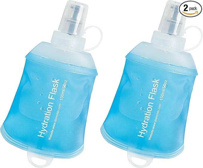 CLINTT 150ml Soft Flask, Foldable Running Water Bottle, TPU Folding Soft Water Flask, BPA-Free Collapsible Flask for Hydration Pack Running Vest, Cycling, Climbing, Hiking - 2Pcs, Blue