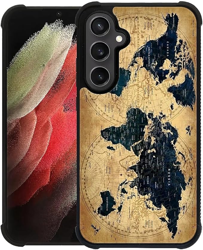 for Samsung Galaxy S23 FE Case, Brown World Map Pattern Graphic Design Girl Boy Soft Silicone Hard Acrylic Shock Protection for Samsung Galaxy S23 FE
