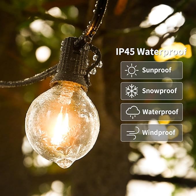 200ft 2-Pack Outdoor String Lights,Dimmable G40 LED String Lights with 104 Shatterproof Clear Bulbs UL Approval Waterproof Globe 1W 2700K Outdoor Lighting for Backyard Porch Cafe Party Wedding Garden