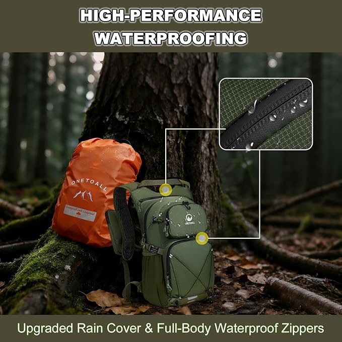Hydration Backpack 22L, Hiking Backpack with 2L Leakproof Bladder, Sewn-in Rain Cover, Insulated Compartment for Men & Women Running, Cycling, Camping