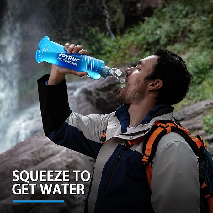 Water Filter Survival - Collapsible Water Bottle with Filter 0.01 Micron Squeeze Filtered Water Bottle 32oz for Hiking Backpacking Camping BPA-Free(Blue 1000ml)