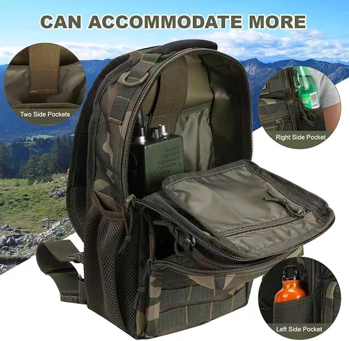 Rover Sling Pack Tactical Shoulder Sling Bag Backpack with Bottle Holder Crossbody Chest Bag, Woodland