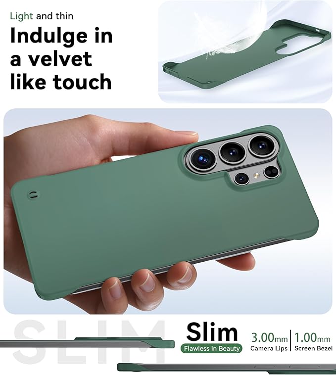 GRECAZO Slim Borderless for Samsung Galaxy S26 Plus Phone Case 6.7"(2026) Ultra-Thin Lightweight Frameless Matte Hard PC Cover Case with Pull Ring Minimalist Non Slip Rope-Dark Green