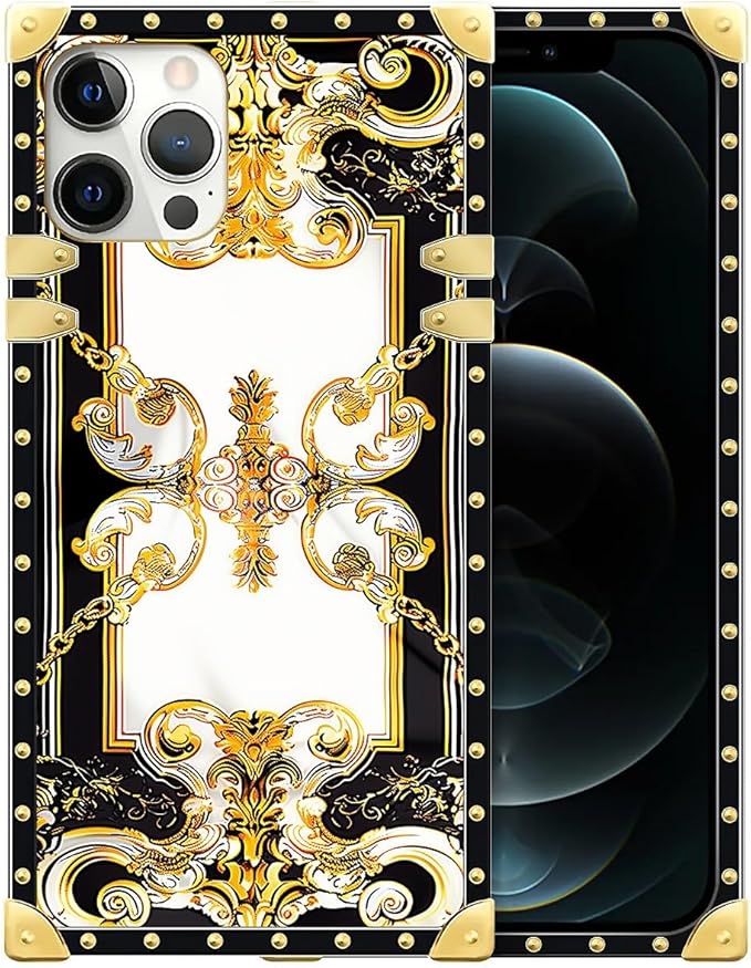 Compatible with iPhone 12 Case, Gold Grain Flowers Luxury Golden Decoration for Girl Women Soft TPU Shockproof Protective Hard PC Back for iPhone 12 Pro