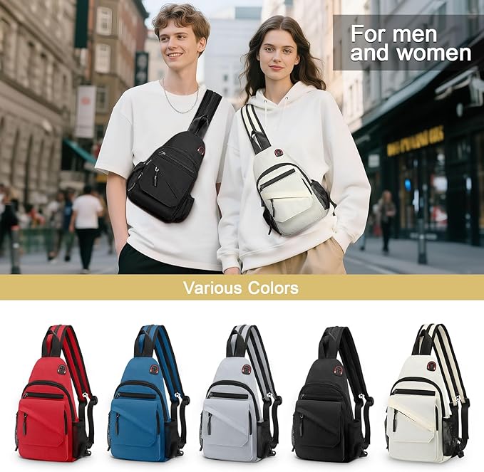 Small Crossbody Bag Casual Sling Bag for Men, Convertible Backpack, 3-in-1 Anti-Theft Shoulder Bag Trendy Daypack for Travel, Beige