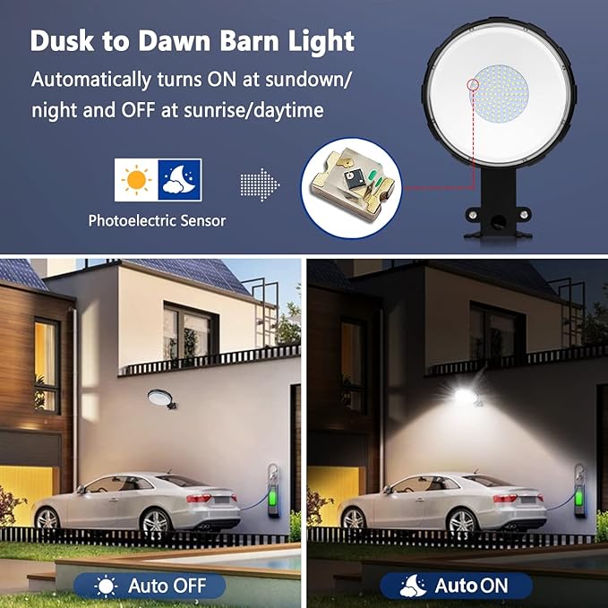 Karjoefar LED Barn Light, Dusk to Dawn Outdoor Lighting with 100W 10000LM 5000K Daylight, IP65 Waterproof Outdoor Security Lights for Garage Yard Street Warehouse Use