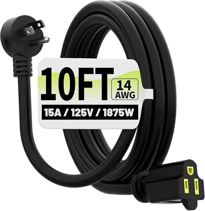 Vockjour 10 FT Black Low Profile Flat Plug 14 Gauge Heavy Duty Extension Cord, 14AWG 3-Wire Grounded Appliance Extension Cord, 15A/125V/1875W SJTW ETL Listed Power Cord