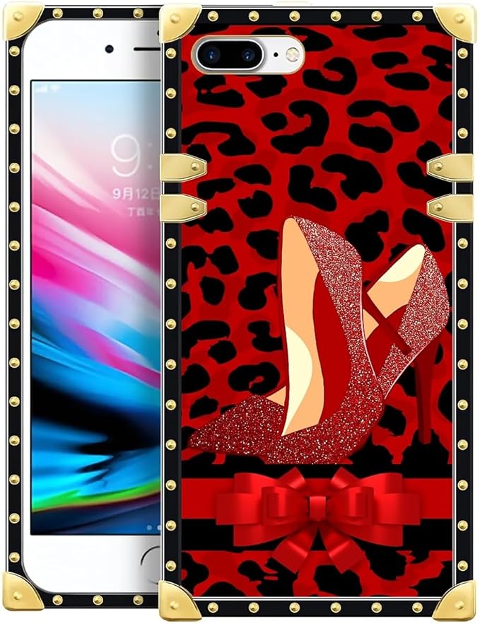 Compatible with iPhone 8 Plus 7 Plus Case, Elegant High Heels Luxury Golden Decoration for Girl Women Soft TPU Shockproof Protective Hard PC Back for iPhone 8 Plus 7 Plus