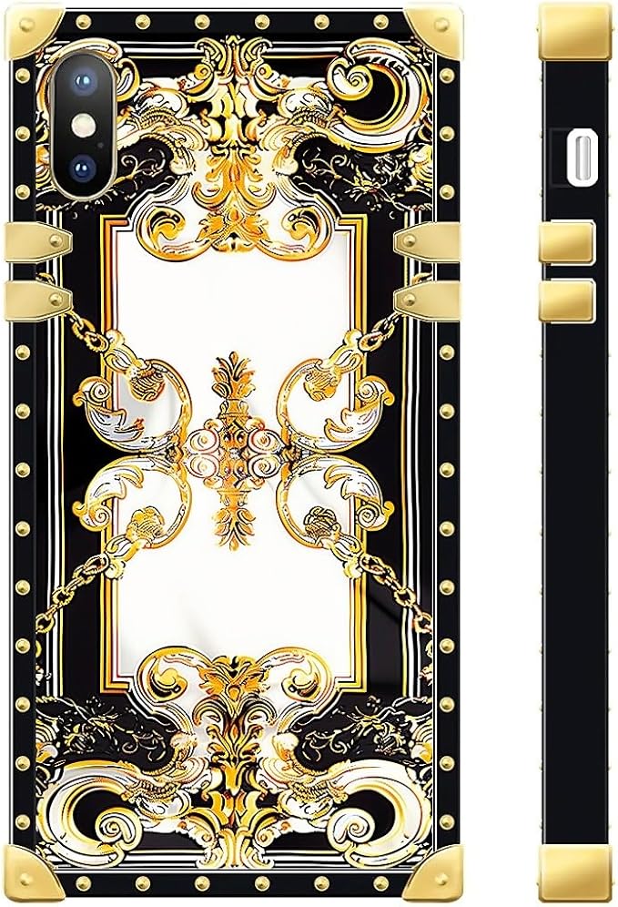 Compatible with iPhone XR Case, Gold Grain Flowers Luxury Golden Decoration for Girl Women Soft TPU Shockproof Protective Hard PC Back for iPhone XR