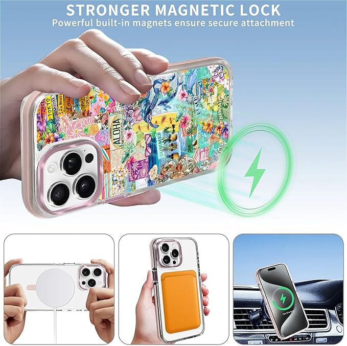 Case for iPhone 13 Pro,[Compatible with MagSafe],Hawaii Aloha Cover Coastal Beach Collage Phone Case Design，for Women Girls Magnetic Clear Cover - Slim, Sleek, & Shockproof Protection
