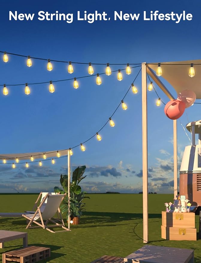 Brightever 200FT Solar String Lights Outdoor Waterproof, Patio Lights Solar Powered with Remote, 72+2 Shatterproof ST38 LED Bulbs, Dimmable&Timable Solar Lights for Outside Wedding Decor