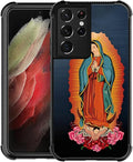 for Samsung Galaxy S21 Ultra Case, Red Virgen Guadalupe Pattern Graphic Design Girl Boy Soft Silicone Hard Acrylic Shock Protection for Samsung Galaxy S21 Ultra