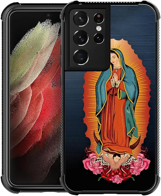 for Samsung Galaxy S21 Ultra Case, Red Virgen Guadalupe Pattern Graphic Design Girl Boy Soft Silicone Hard Acrylic Shock Protection for Samsung Galaxy S21 Ultra
